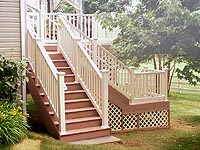 Twin stairs, TimberTech with almond PVC rail